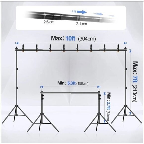 EMART Backdrop Stand 10' x 7', Photo-Photograph Studio- Adjustable (Brand New!) - Picture 2 of 6